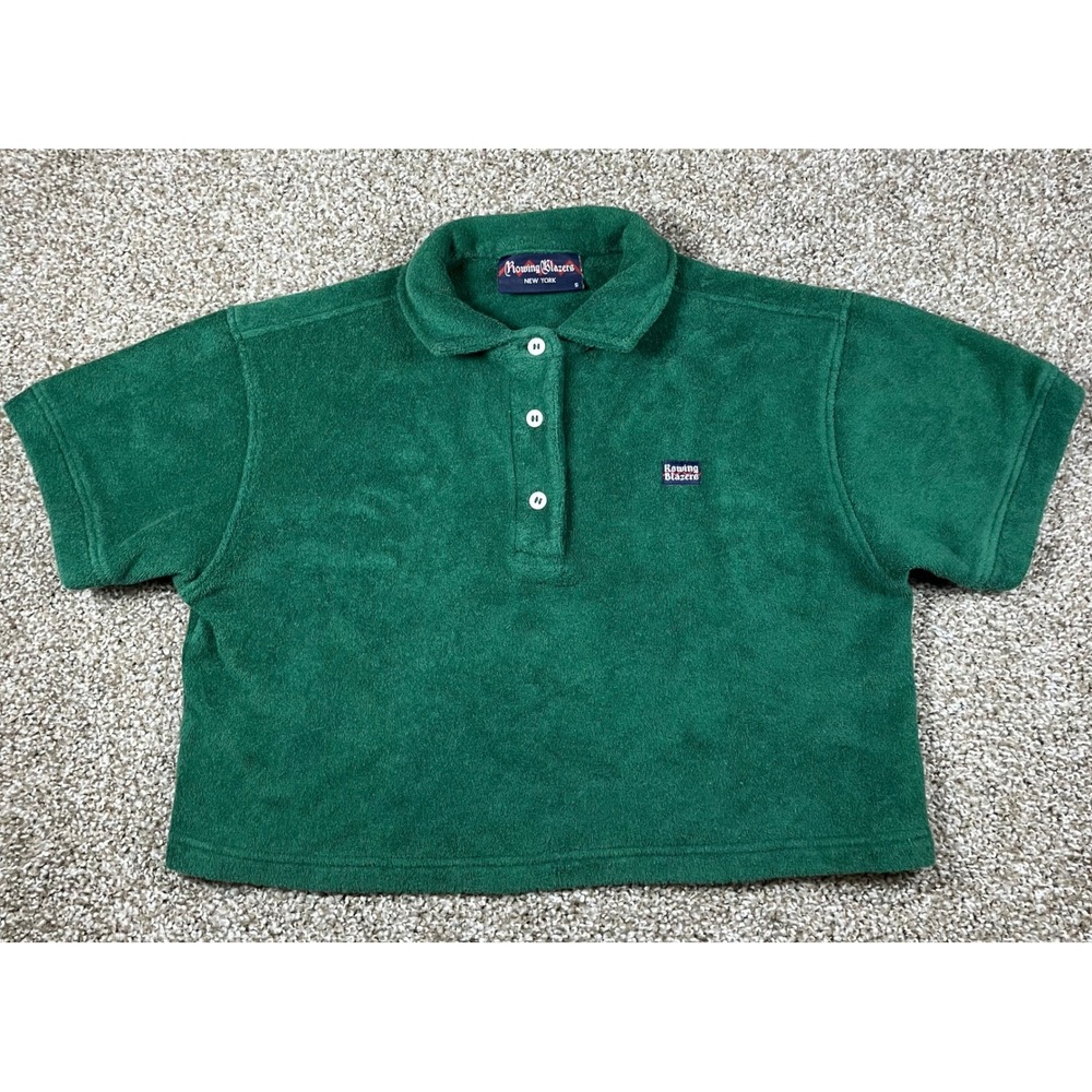 Rowing Blazers Green Terry Cloth Cropped Polo Shirt Womens Small Organic Cotton